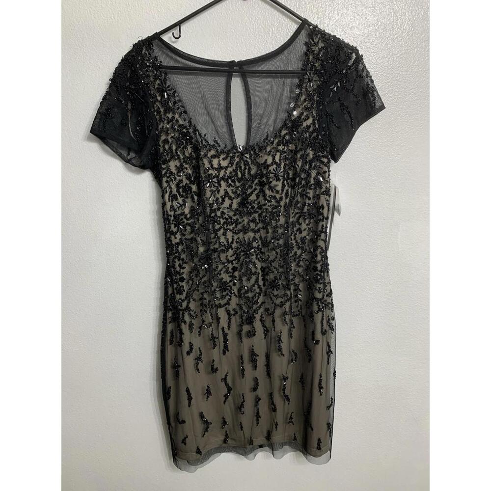Aidan Mattox Black Cocktail Sheath Dress Size 10 Mini Beaded Detail NWT